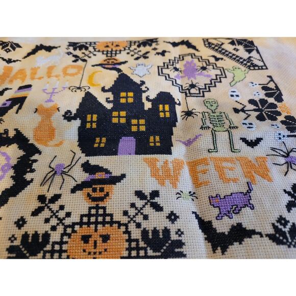 Complete Finished Cross Stitched Halloween quaker Sampler - Picture 1 of 7